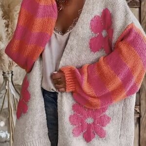 Floral Pink and Orange Women's Sweater